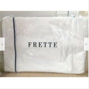 FRETTE 2 pieces KING Pillowcases Made in ITALY White 100% Cotton Navy embroidery